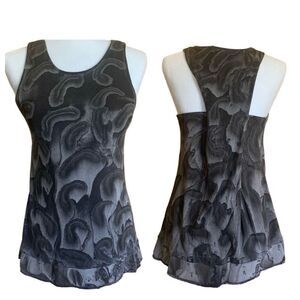 Red haute cross-back sleeveless peplum hem silk tank top grey size small